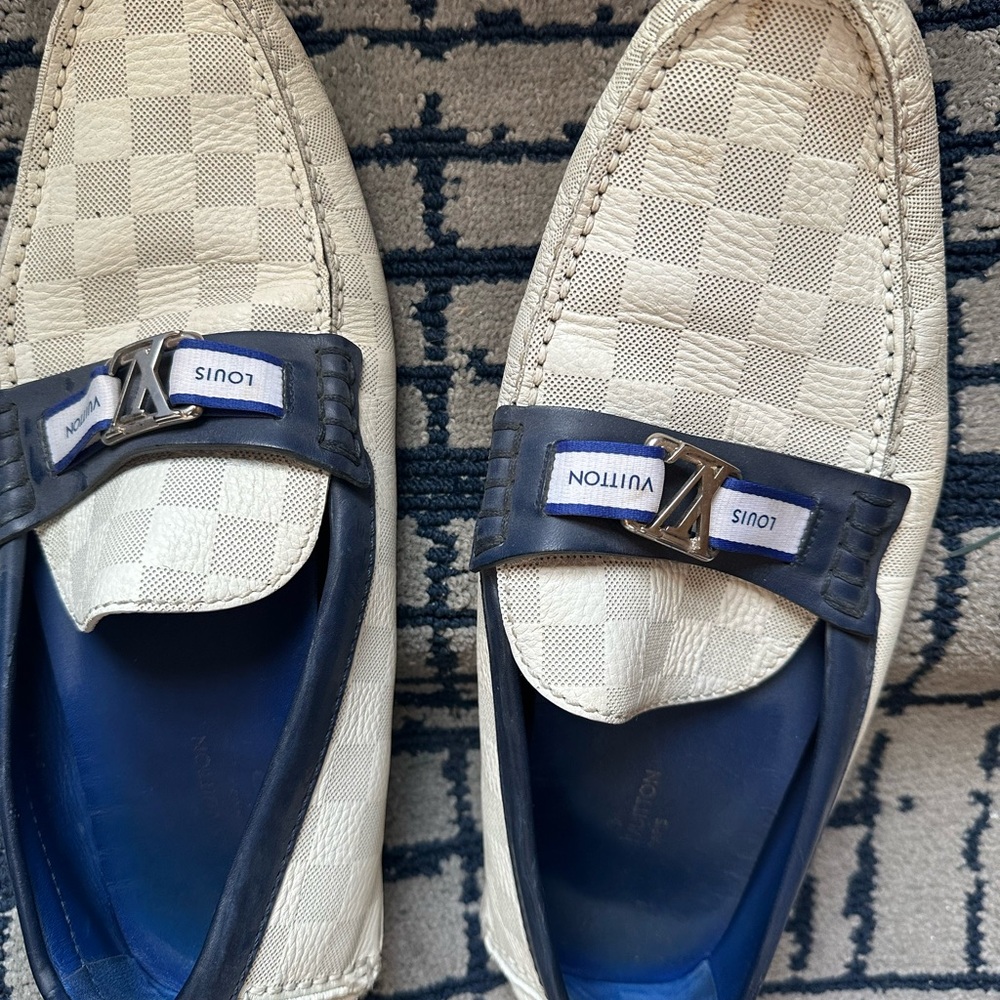 Louis Vuitton Cream & Navy Damier Driving Loafers - Picture 5 of 5